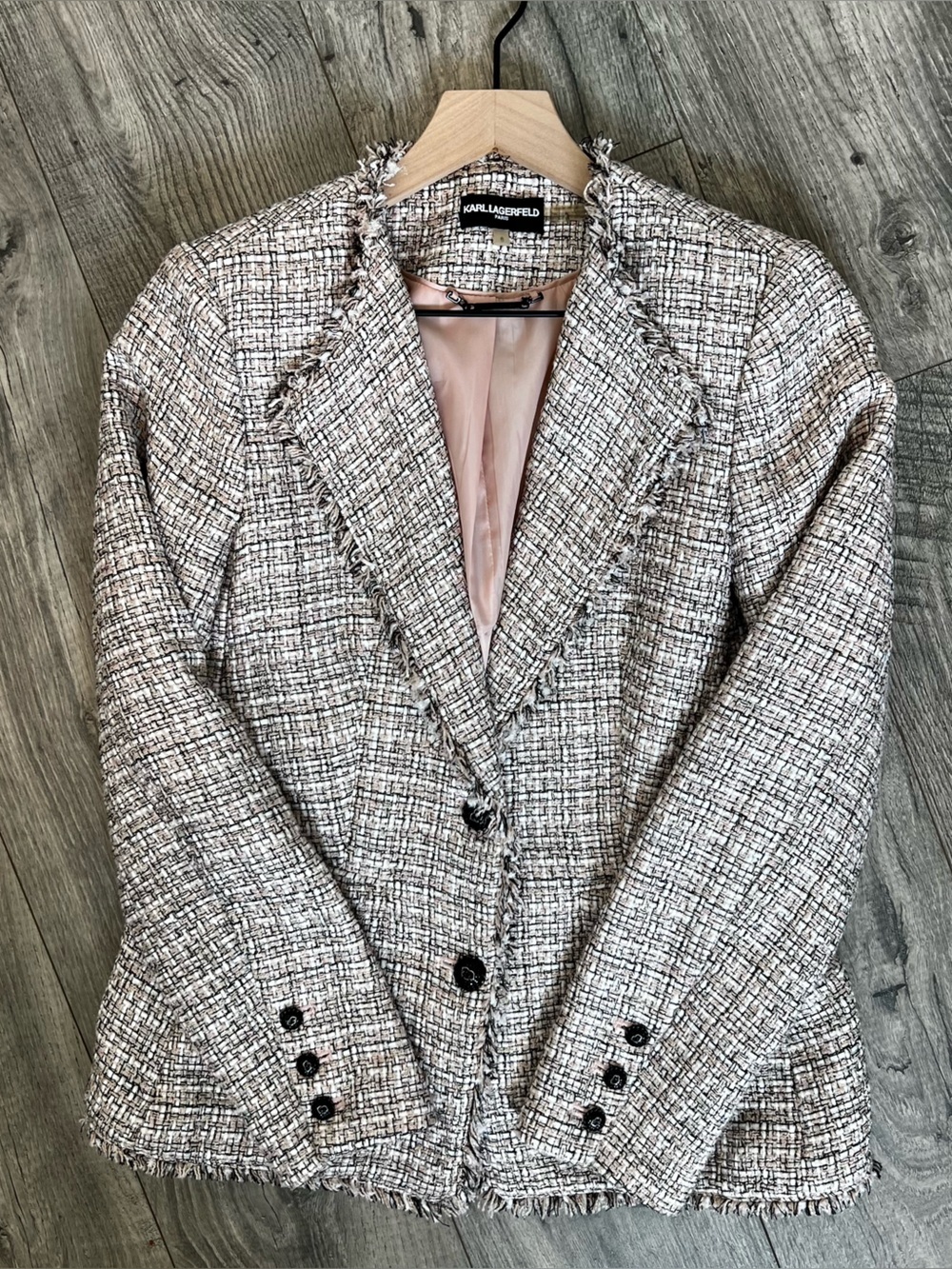 Karl Lagerfeld Paris Fringed Tweed Blazer- Size 6 - Picture 7 of 8